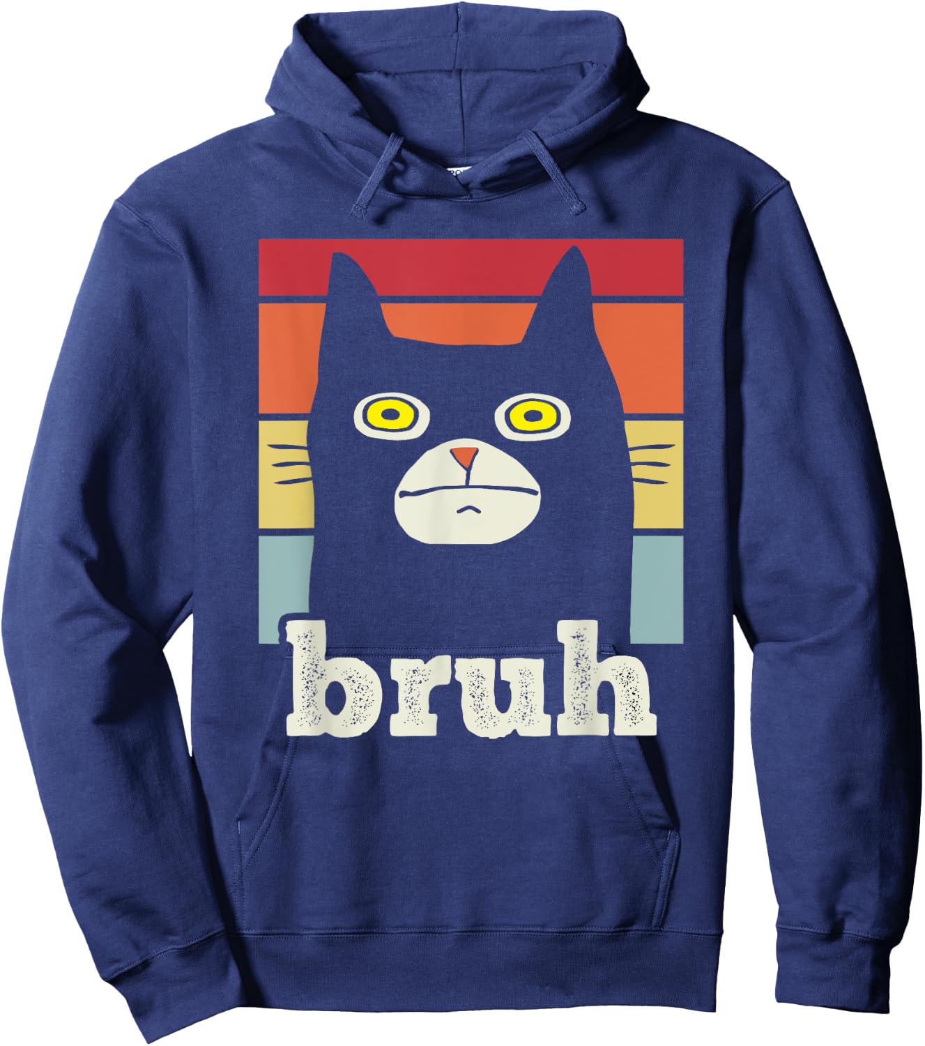 Funny Meme saying Bruh with Cat Greetings Teens Boys Men Hoodie - Hoodie | Navy