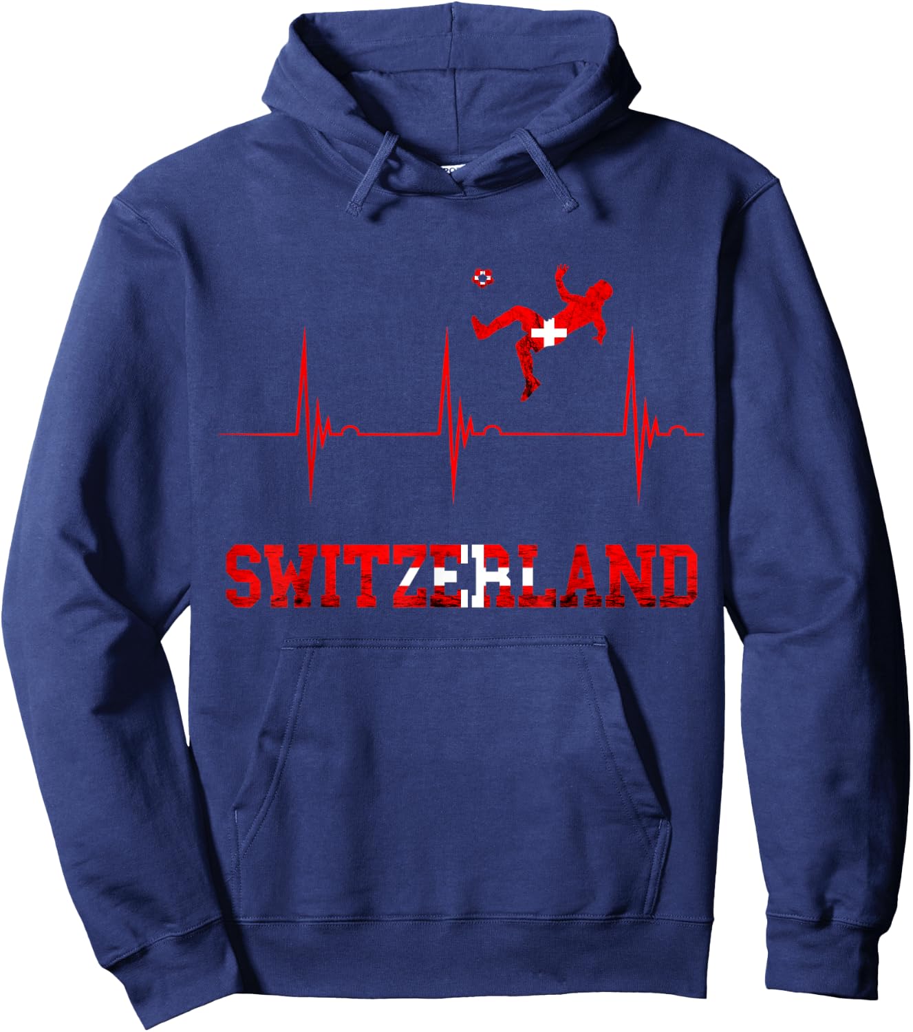 Switzerland Soccer Heartbeat EKG Pulse Schweiz Swiss Flag Hoodie - Hoodie | Navy