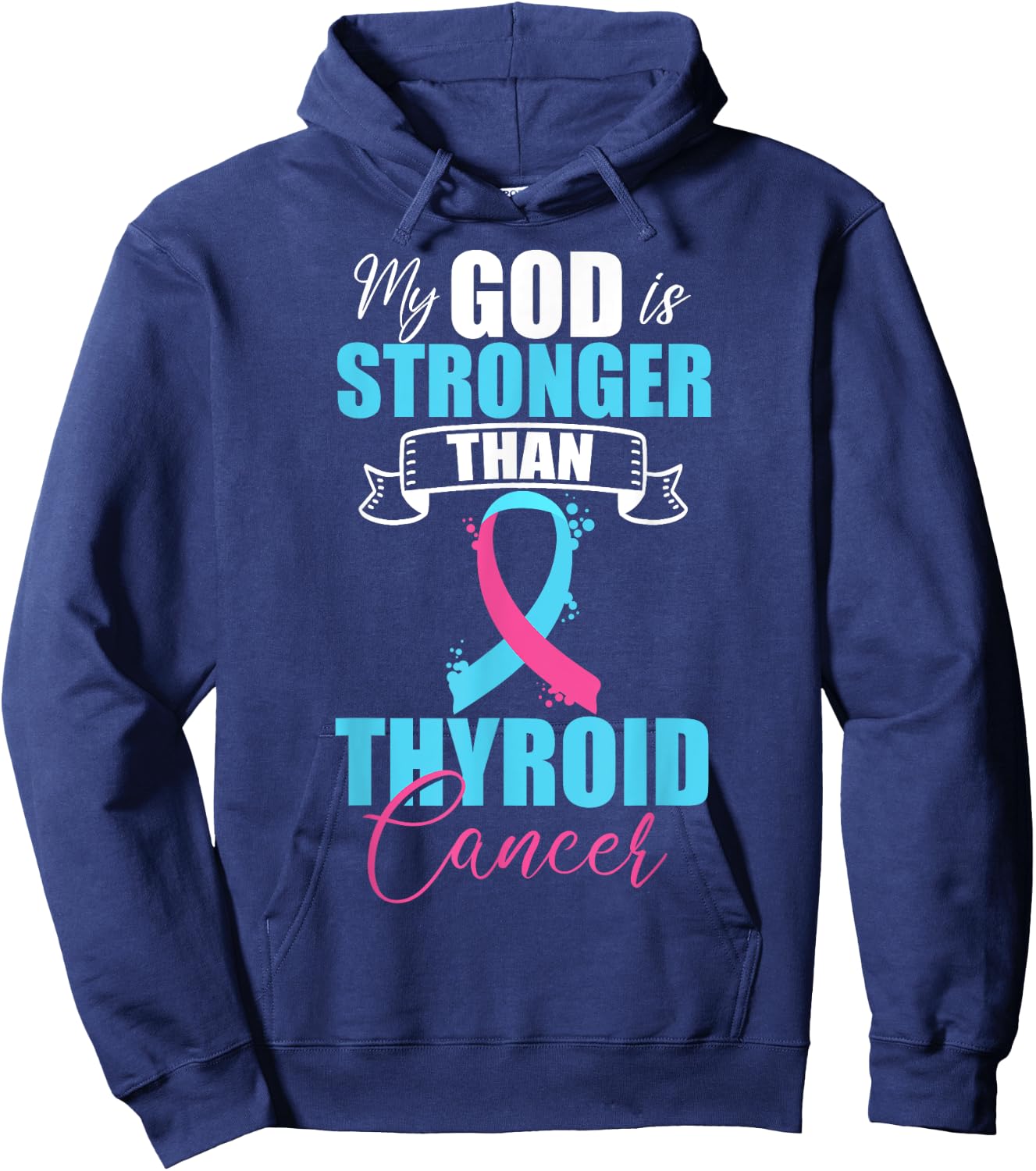 Thyroid Cancer Pink Purple Teal Ribbon Survivor Fighter Hoodie - Hoodie | Navy