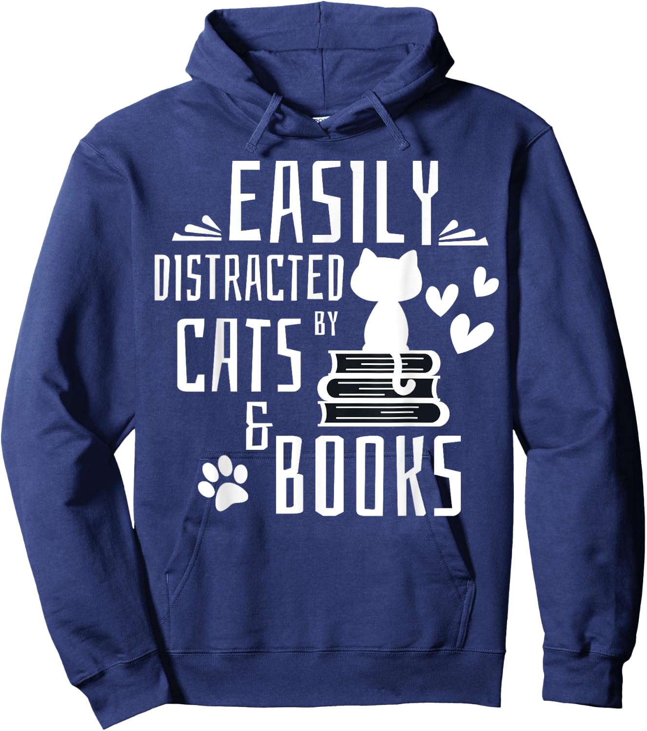 Easily Distracted By Cats And Books Gifts Kids Girls Boys Hoodie - Hoodie | Navy