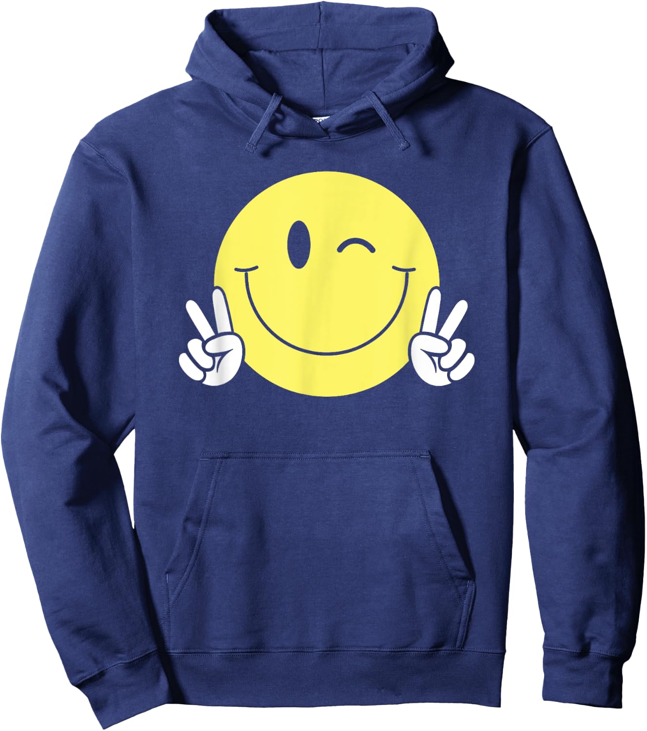 Winking Smile Face Peace Shirt Cute Happy Wink Smiling Face Hoodie - Hoodie | Navy