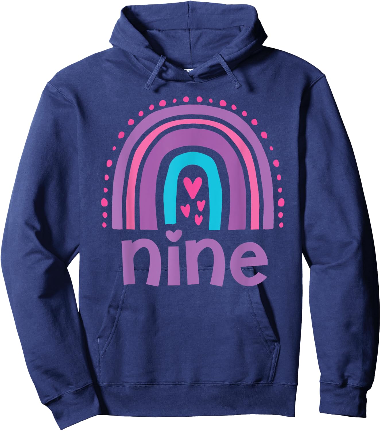 Girl's 9th Birthday Boho Rainbow Nine 9 Years Old Colorful Hoodie - Hoodie | Navy