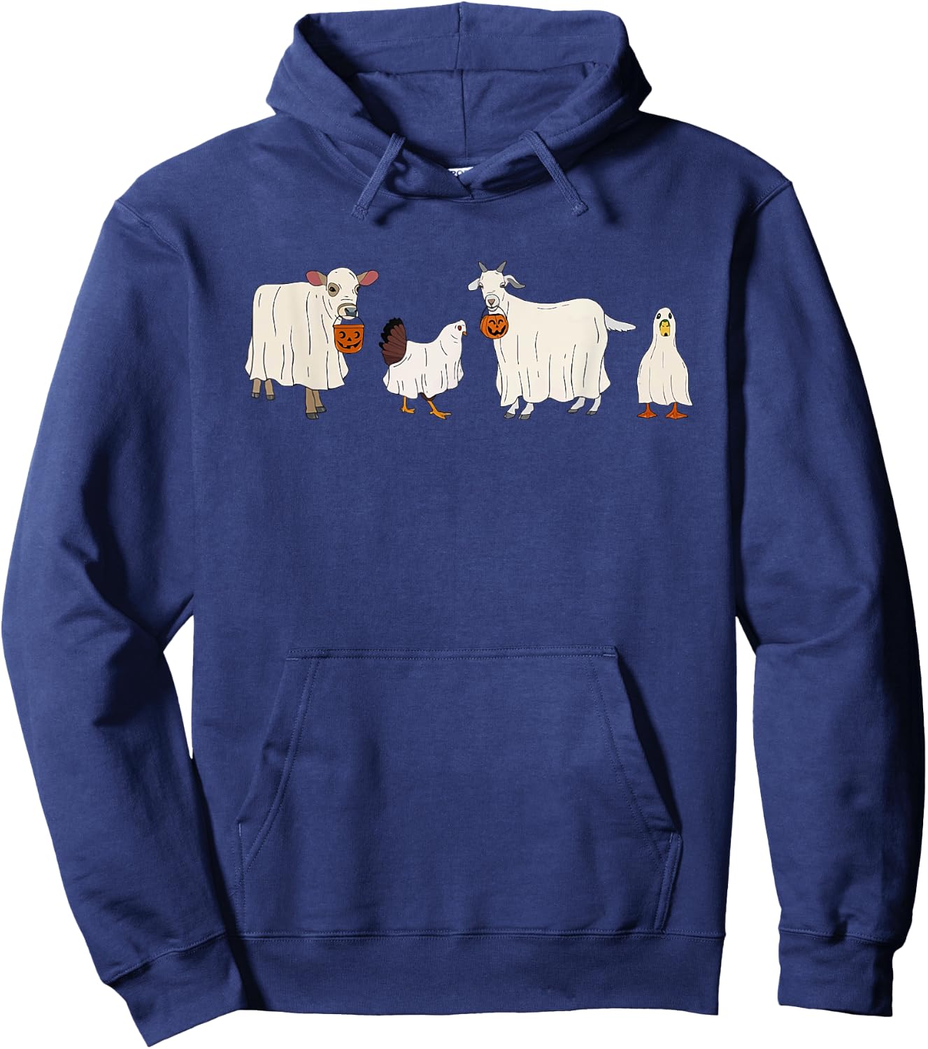 Funny Ghost Cow Halloween Farm Animals Pumpkin Spooky Season Hoodie - Hoodie | Navy