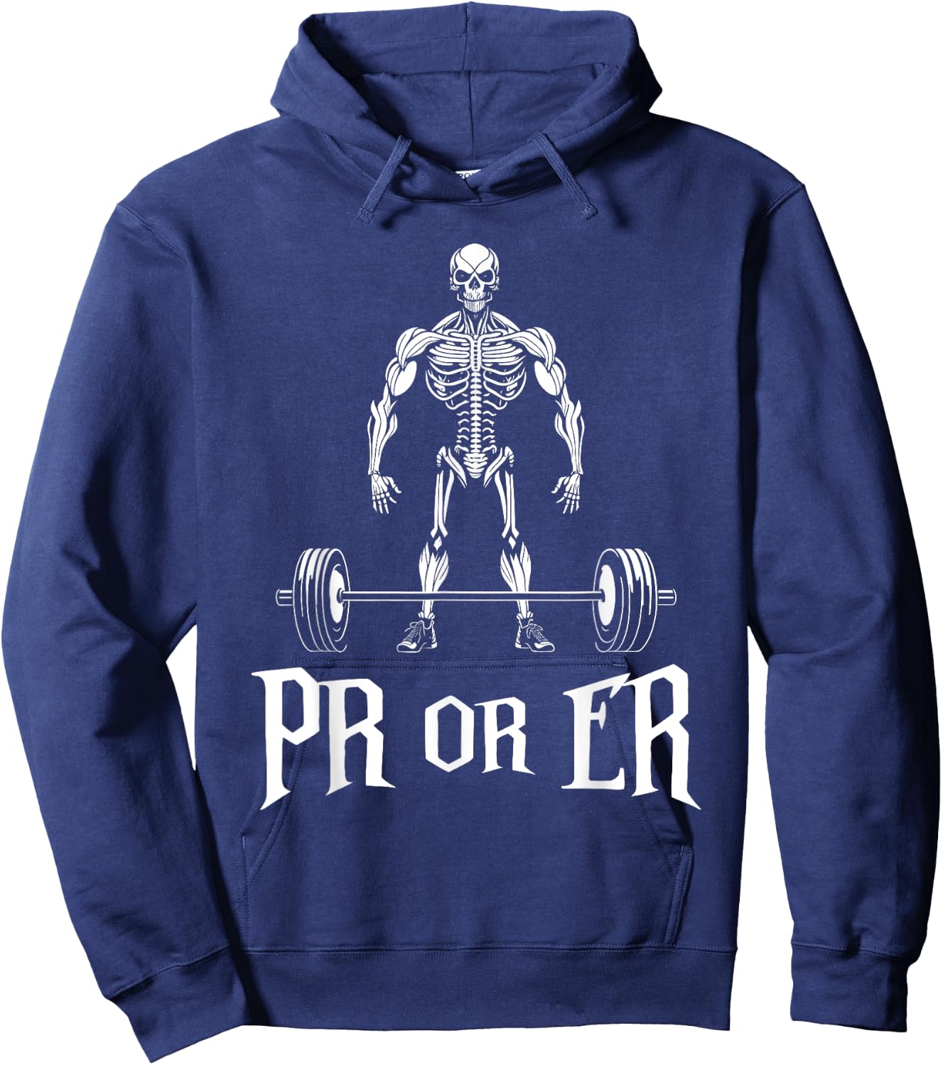 PR Or ER Funny Skeleton Weightlifting Gym Bodybuilding Hoodie - Hoodie | Navy