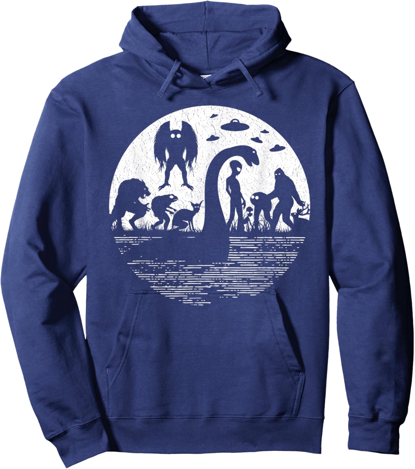 Bigfoot Loch Ness Monster Mothman And Aliens! Funny Cryptid Hoodie - Hoodie | Navy