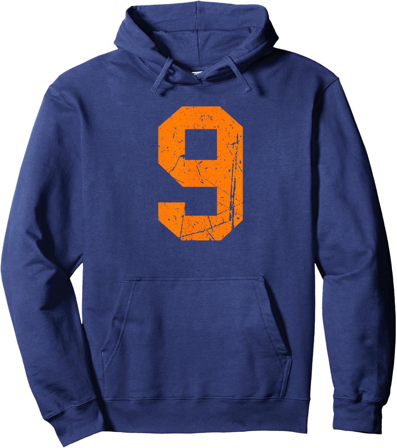 Number #9 Orange Vintage Varsity Number Hoodie - Hoodie | Navy