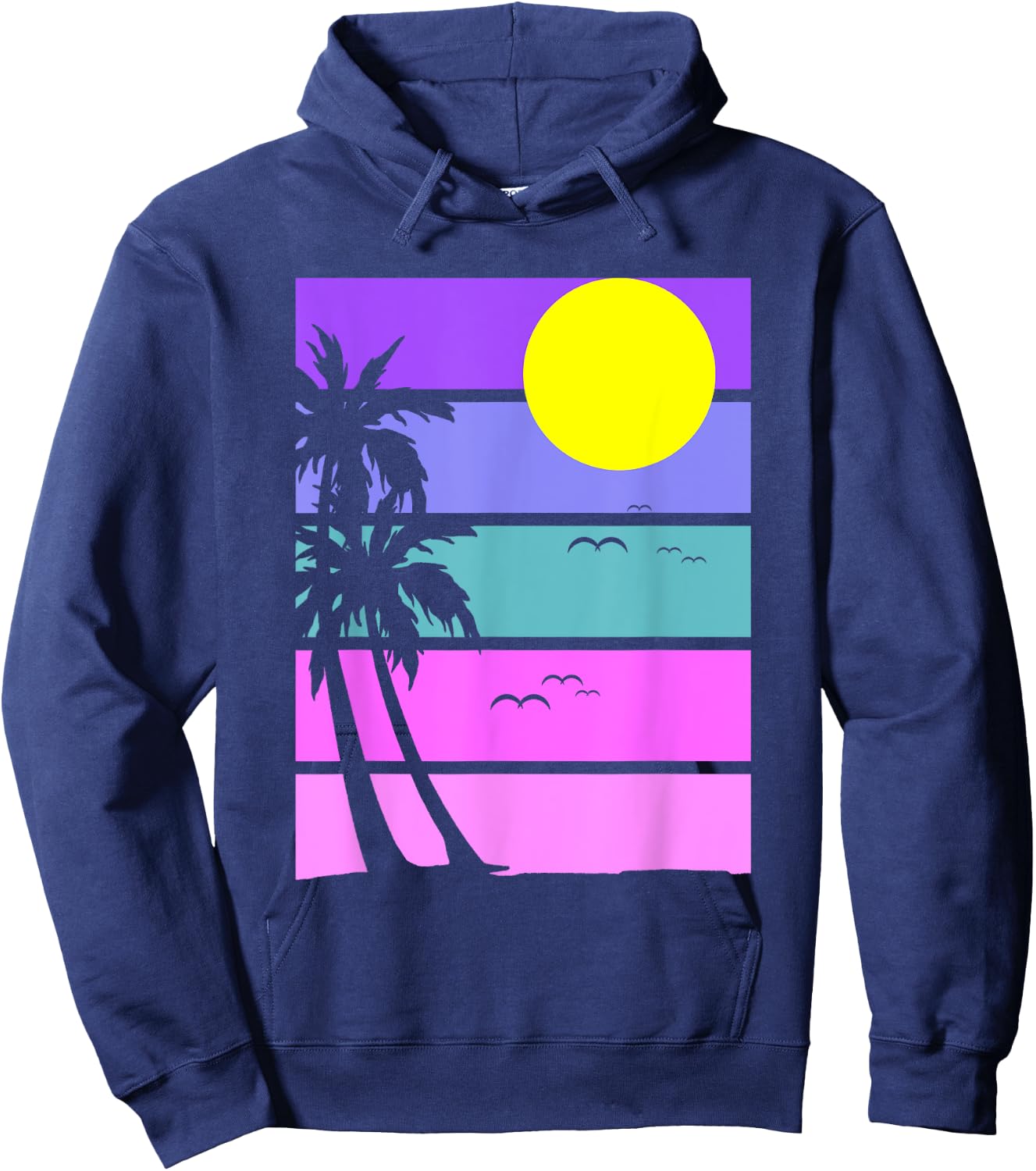 Retro 80s Aesthetic Palm Trees 1990s Tropical Vaporwave Hoodie - Hoodie | Navy