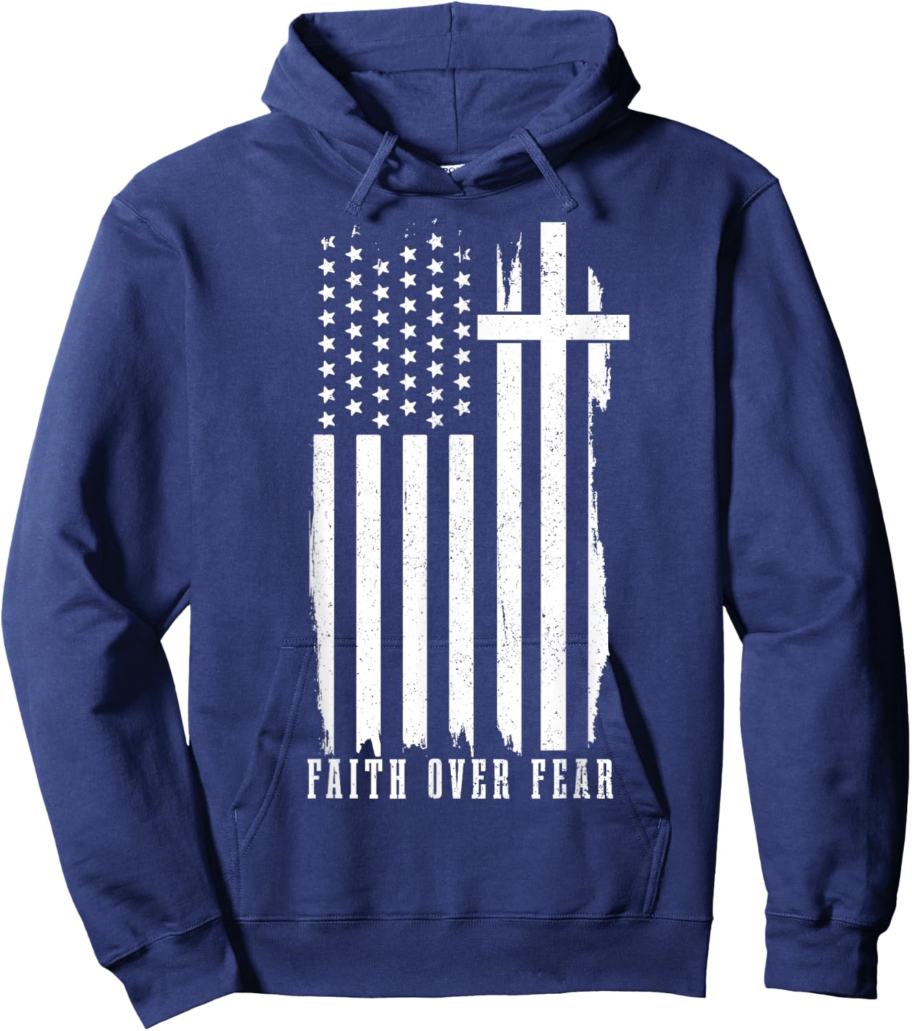 Faith Over Fear American Flag Jesus Patriotic Christian Women Men Hoodie - Hoodie | Navy