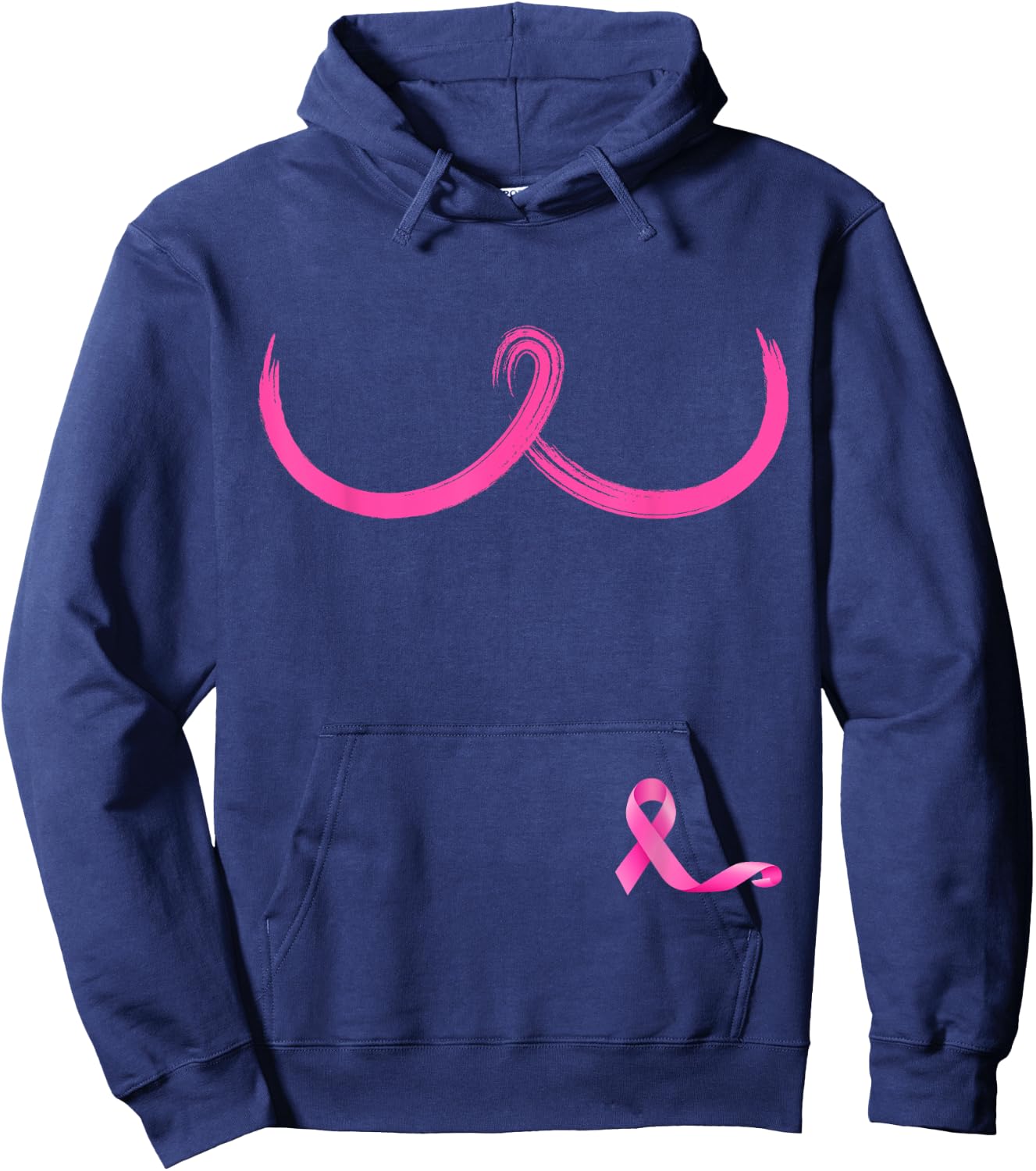 Pink Ribbon Boobs Support Women Breast Cancer Awareness Hoodie - Hoodie | Navy