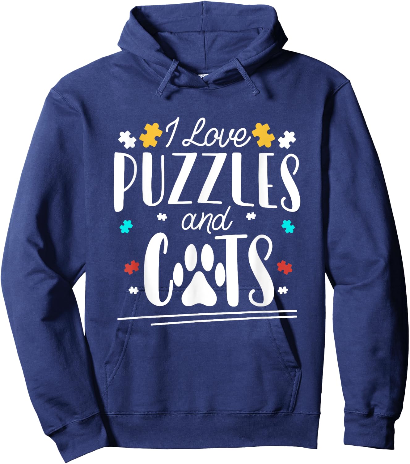 I Love Jigsaw Puzzles And Cats Funny Puzzler Cute Puzzling Hoodie - Hoodie | Navy
