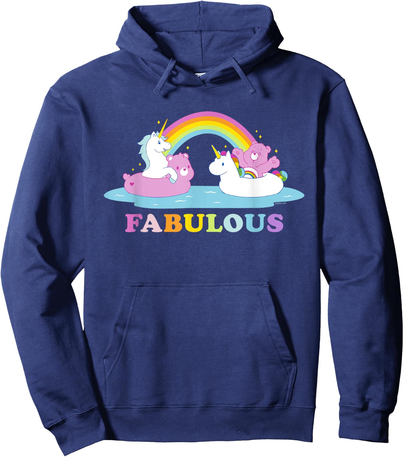 Care Bears Rainbow Fabulous With Cheer Bear And Unicorn Hoodie - Hoodie | Navy