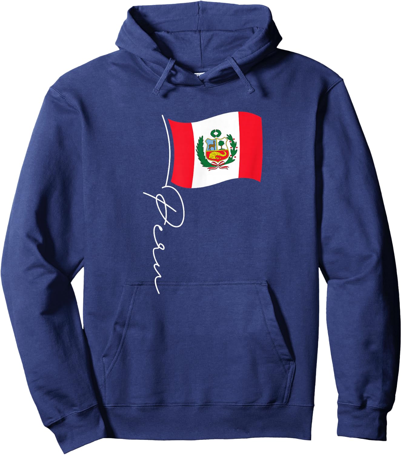 Peru Signature Flag Pole - Elegant Patriotic Peruvian Flag Hoodie - Hoodie | Navy