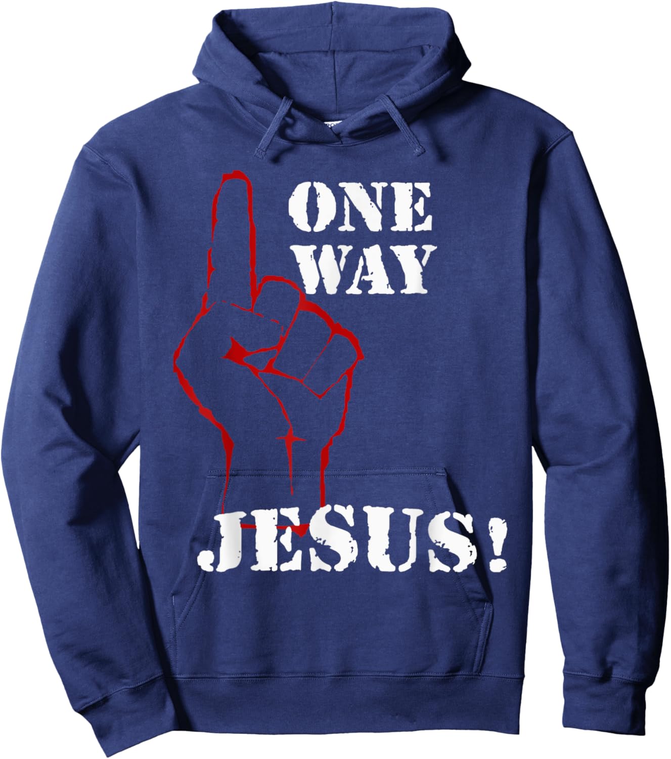 One Way Jesus People Christian Revolution Finger Up Retro Hoodie - Hoodie | Navy