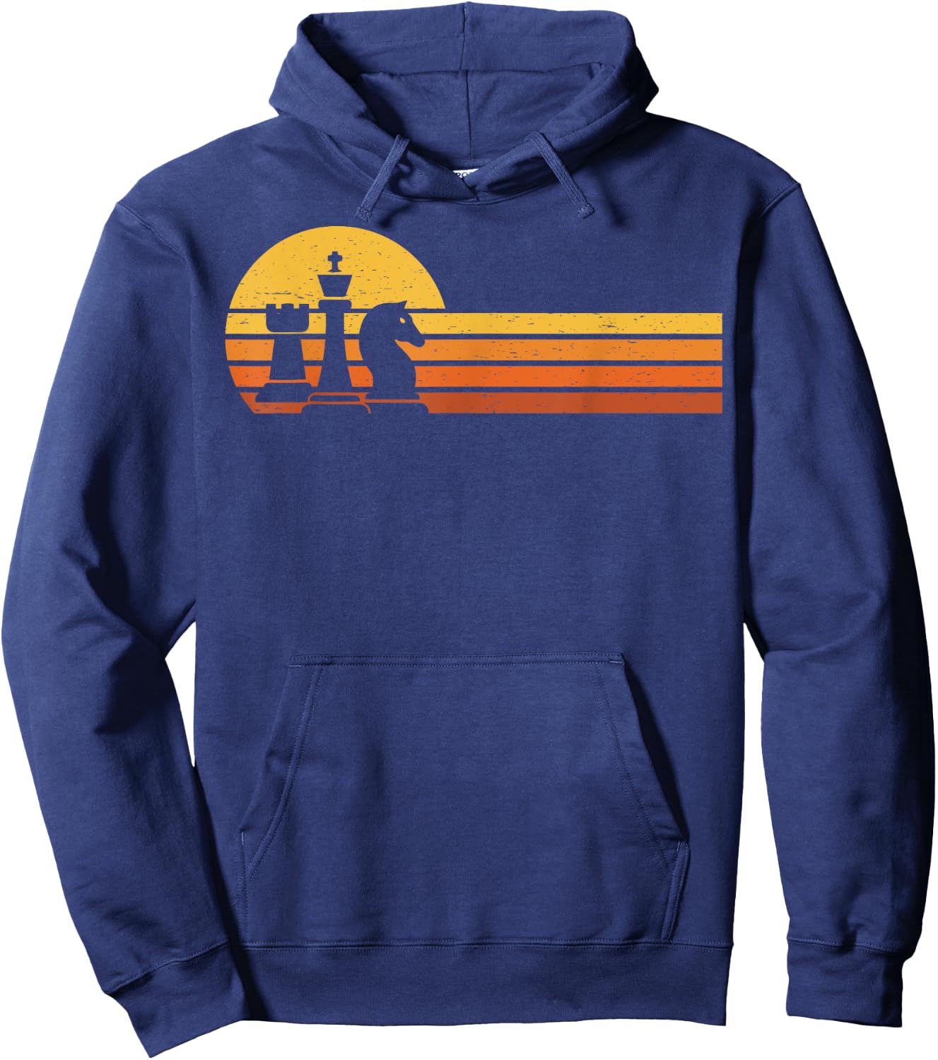 Vintage Chess Player Retro Sunset Design Chess Pieces Hoodie - Hoodie | Navy