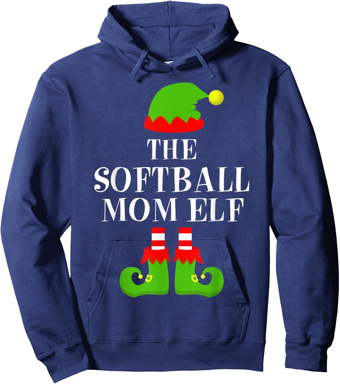 Softball Mom Elf Family Matching Christmas Pajama Mother's Hoodie - Hoodie | Navy