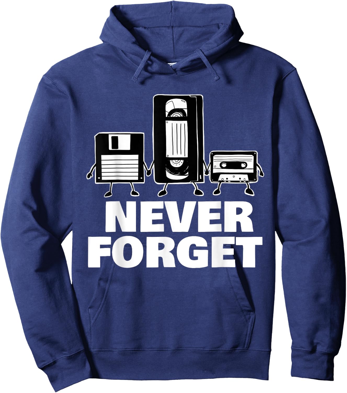 Never Forget Floppy Disk VHS and Cassette Tape Hoodie - Hoodie | Navy