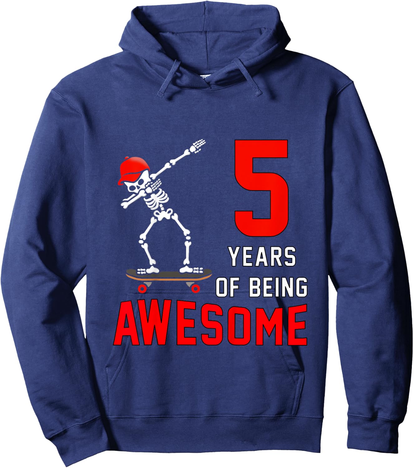 Kids 5th Birthday Dabbing Skeleton Skateboard 5 Years Old Boys Hoodie - Hoodie | Navy