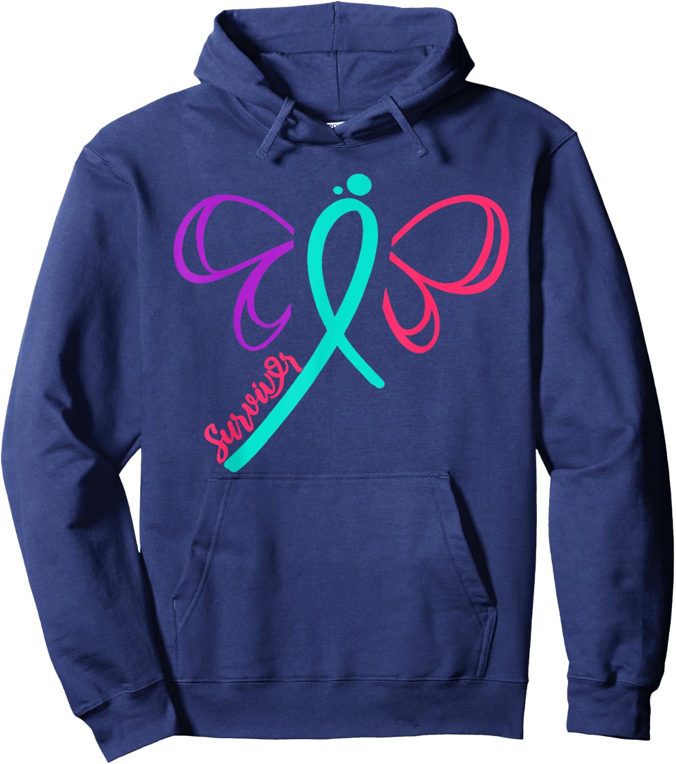 Thyroid Cancer Survivor Warrior Cancer Awareness Butterfly R Hoodie - Hoodie | Navy