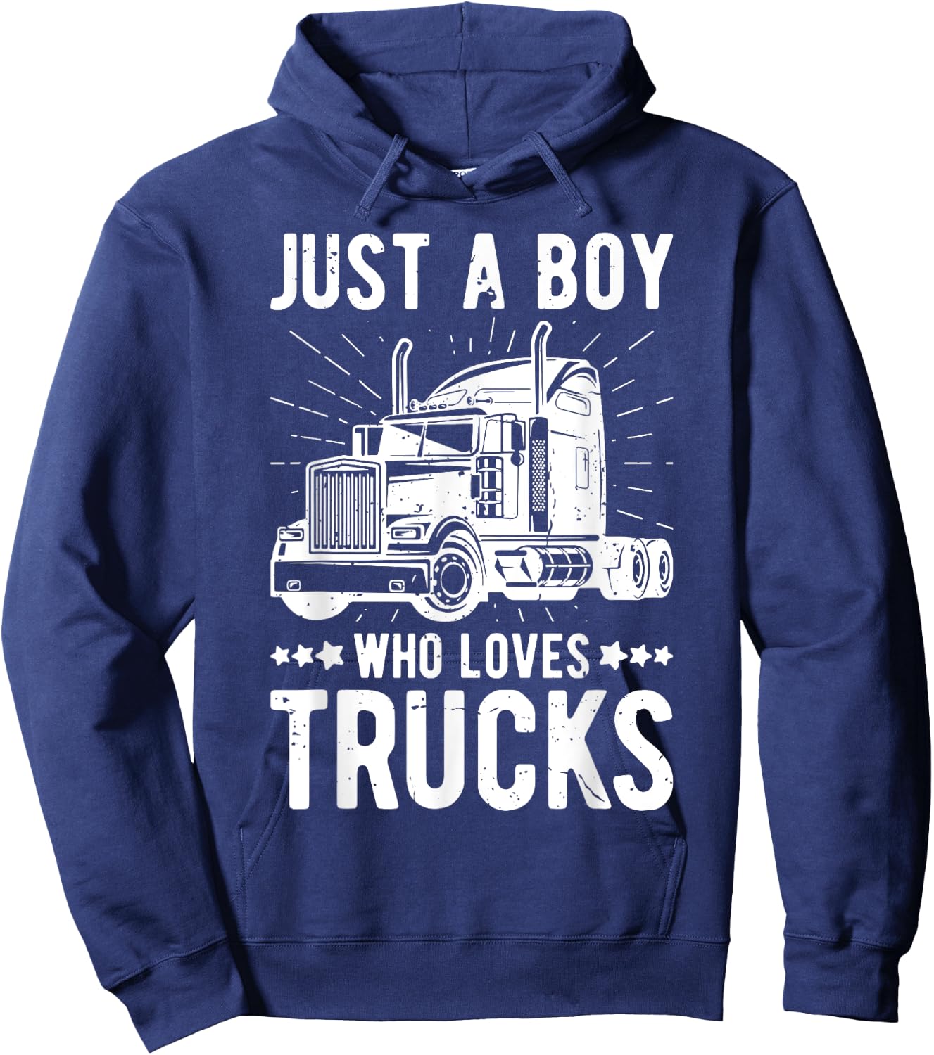 Just a Boy Who Loves Trucks Kids Semi Truck Trucking Hoodie - Hoodie | Navy