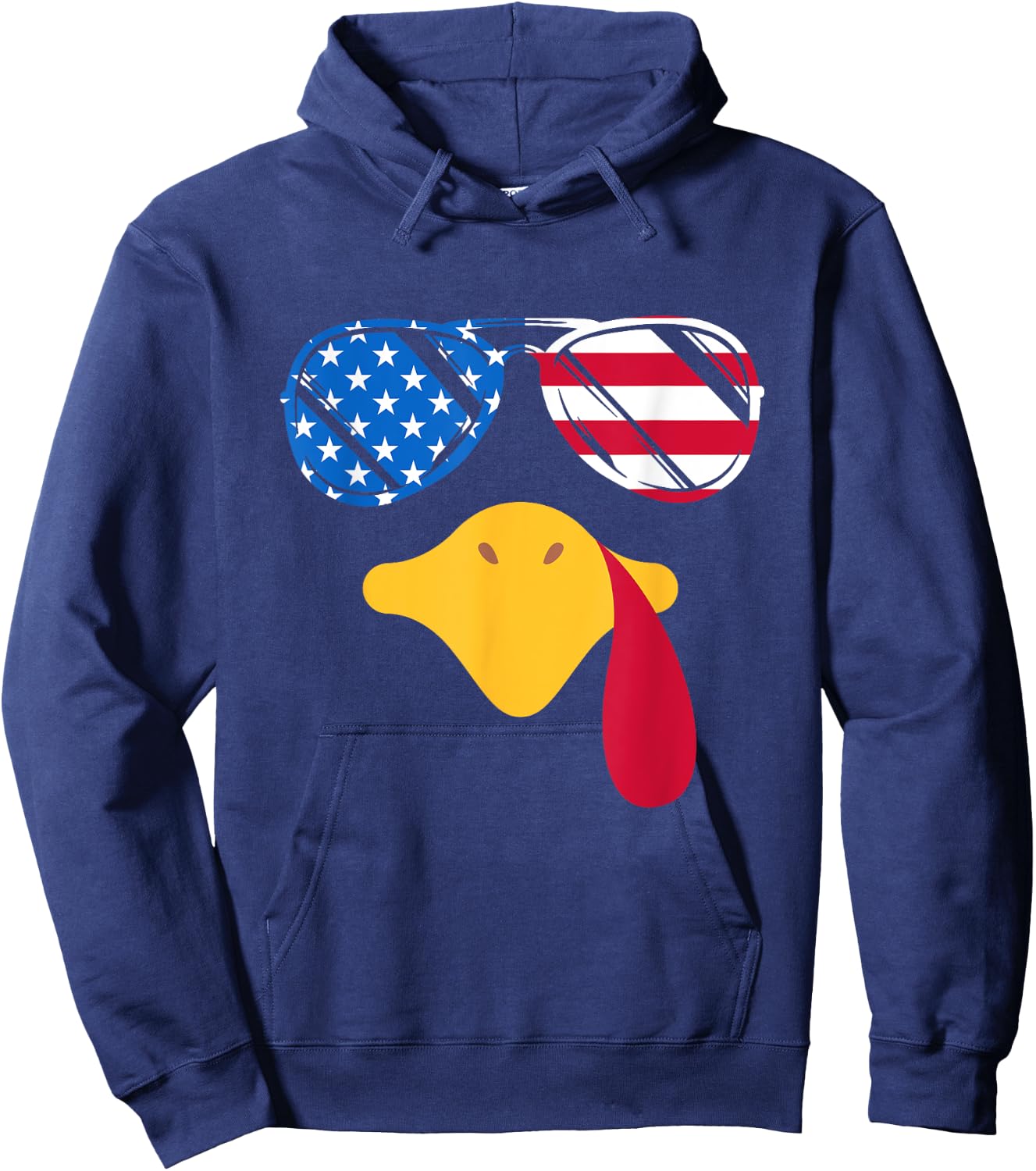 Cool Turkey Face Sunglasses American Flag Funny Thanksgiving Kids Men Hoodie - Hoodie | Navy