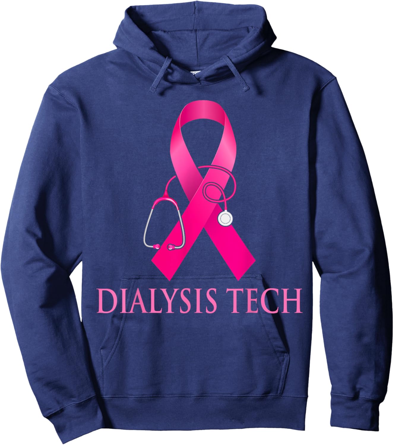 Dialysis Tech Nurse Stethoscope Pink Heart Breast Cancer Hoodie - Hoodie | Navy