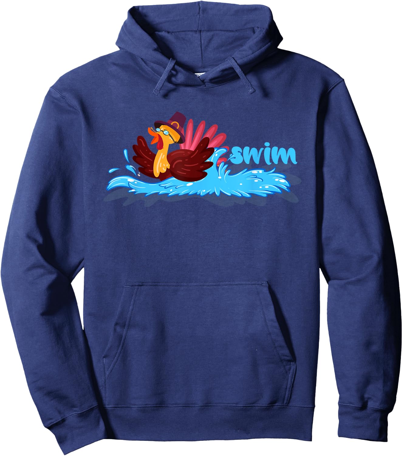 Turkey swim Costume Thanksgiving Running Turkey swimming Hoodie - Hoodie | Navy