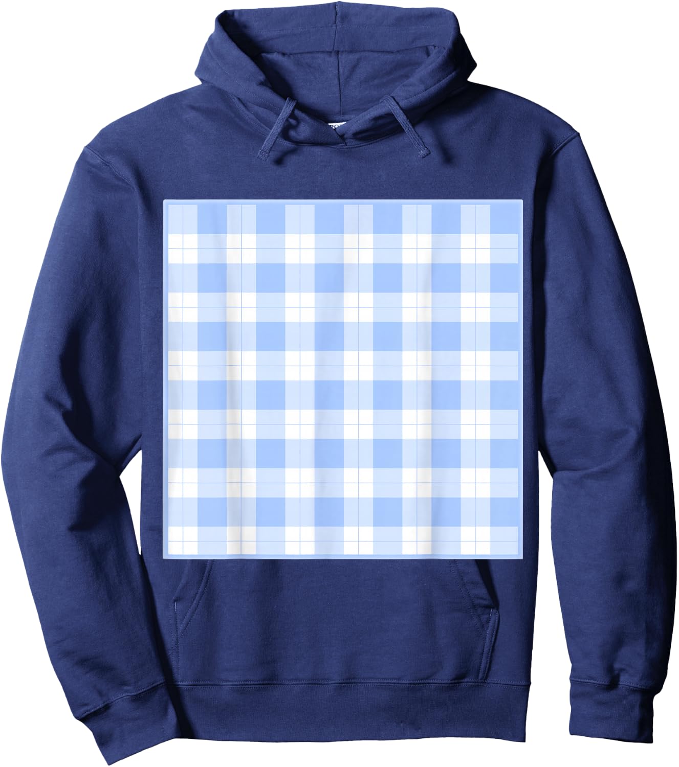 Blue Checkerboard Gingham Patten Hoodie - Hoodie | Navy