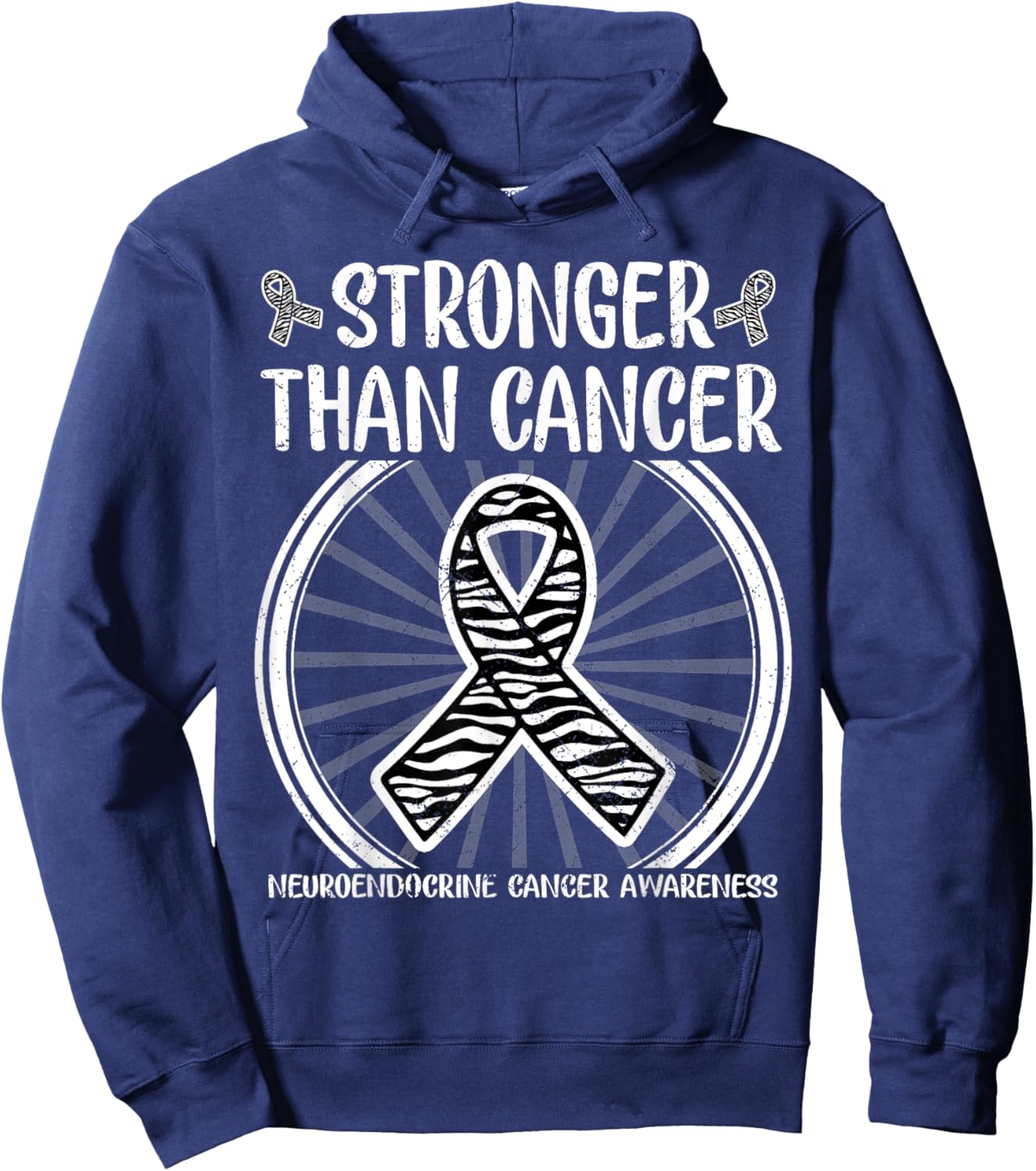 Stronger than cancer neuroendocrine Awareness Zebra ribbon Hoodie - Hoodie | Navy