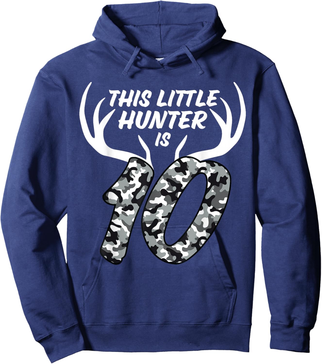10 Year Old Birthday Shirt Boy Deer Hunting Theme Camo 10th Hoodie - Hoodie | Navy