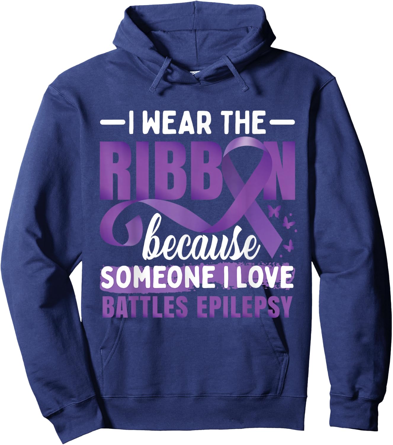 Epilepsy Awareness Purple Ribbon Hoodie - Hoodie | Navy
