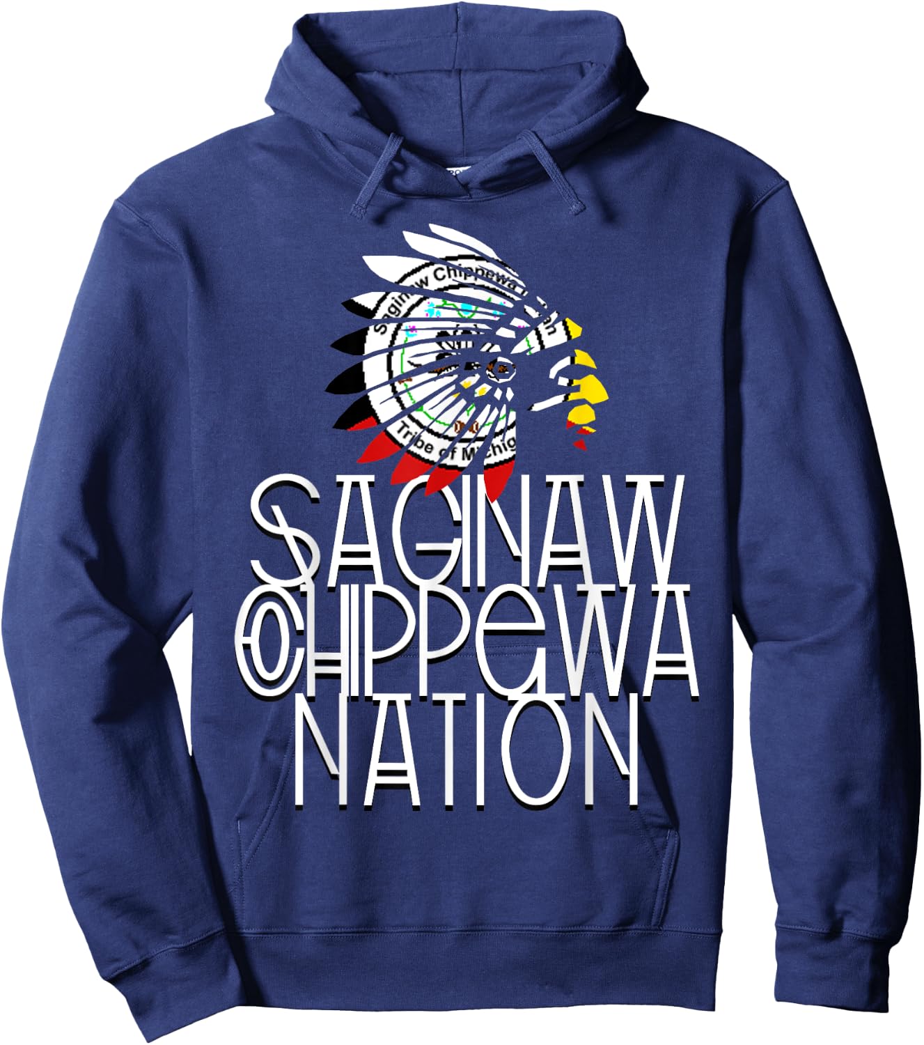 Saginaw Chippewa Tribal Flag | Native American | Headdress Hoodie - Hoodie | Navy