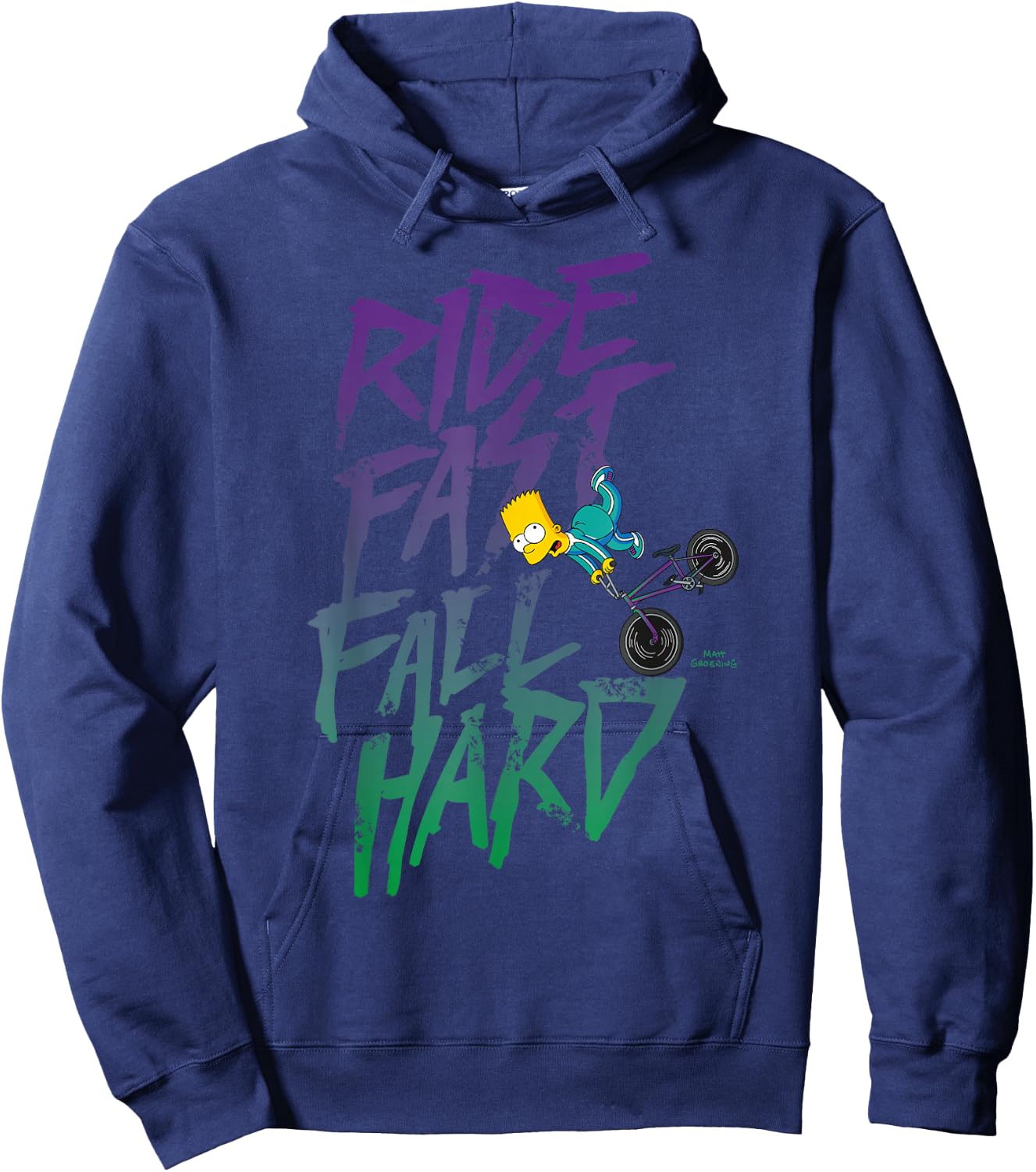 The Simpsons Bart Simpson Ride Fast Fall Hard Color Logo Hoodie - Hoodie | Navy