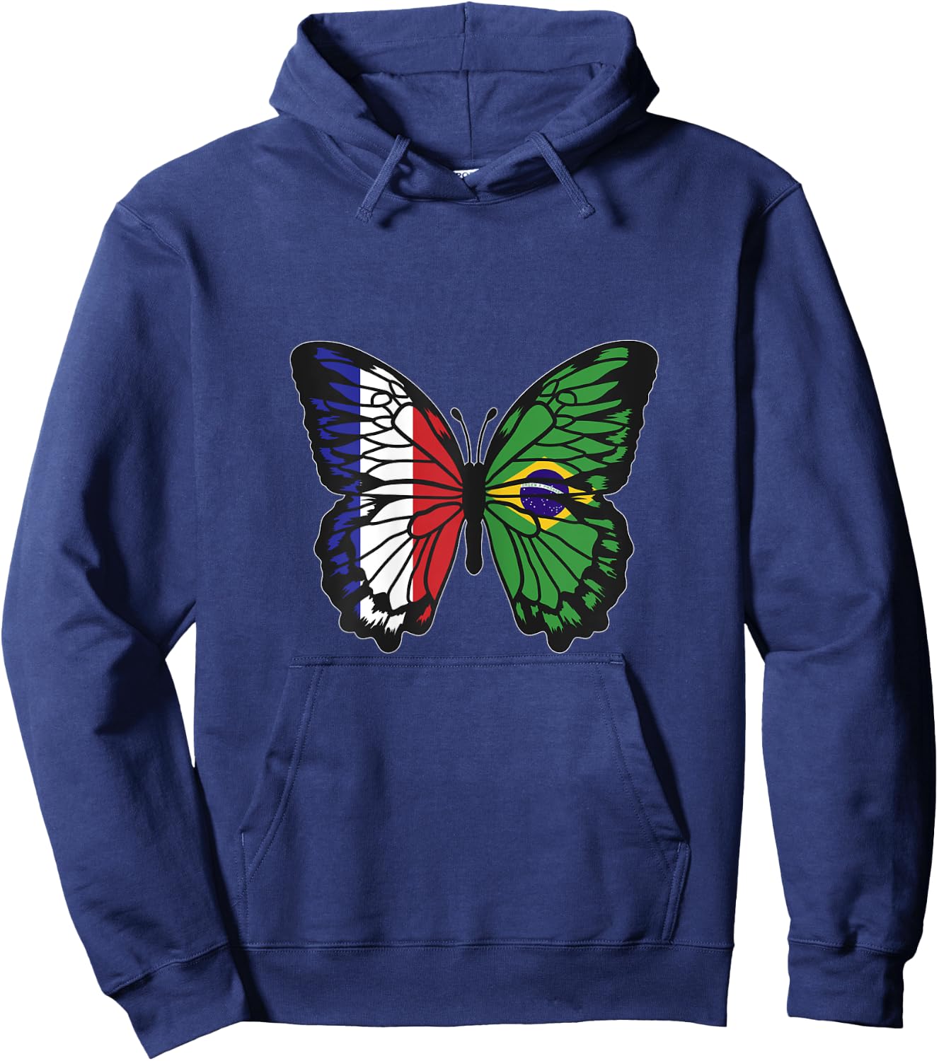 France and Brazil Mix Butterfly Half Brazilian French Roots Hoodie - Hoodie | Navy