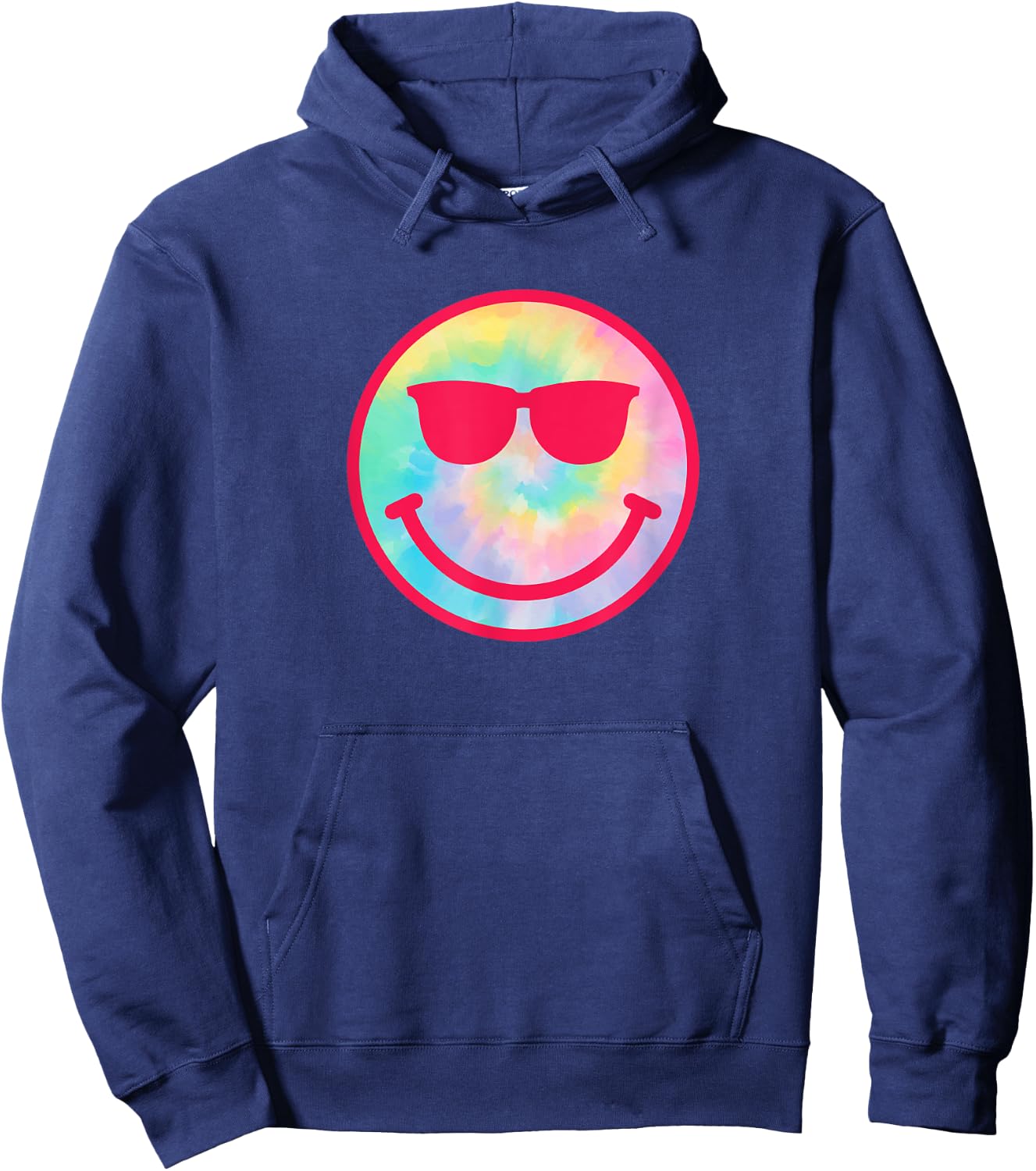 Smiling Emoticon Face Sunglasses Tie Dye Men Women Hoodie - Hoodie | Navy