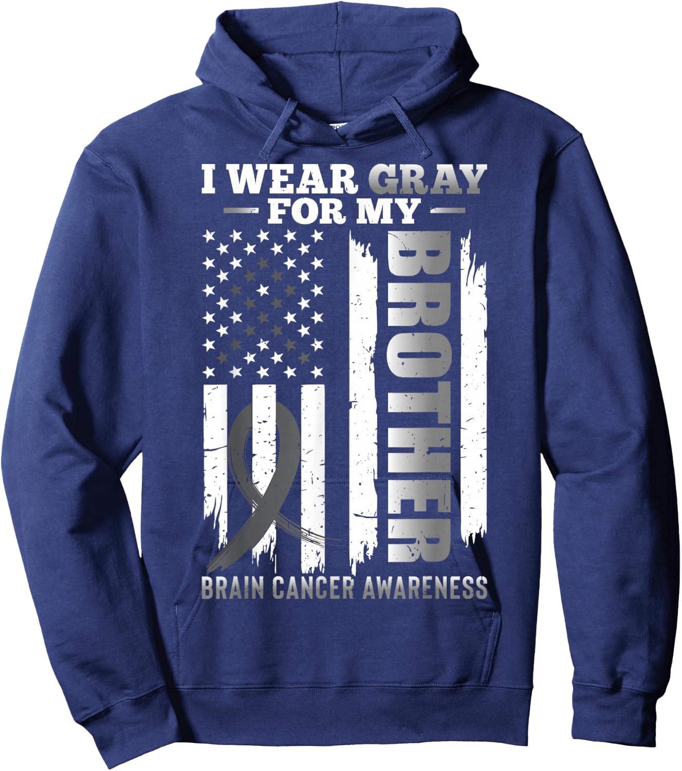 I Wear Gray for My Brother - USA Flag Brain Cancer Awareness Hoodie - Hoodie | Navy