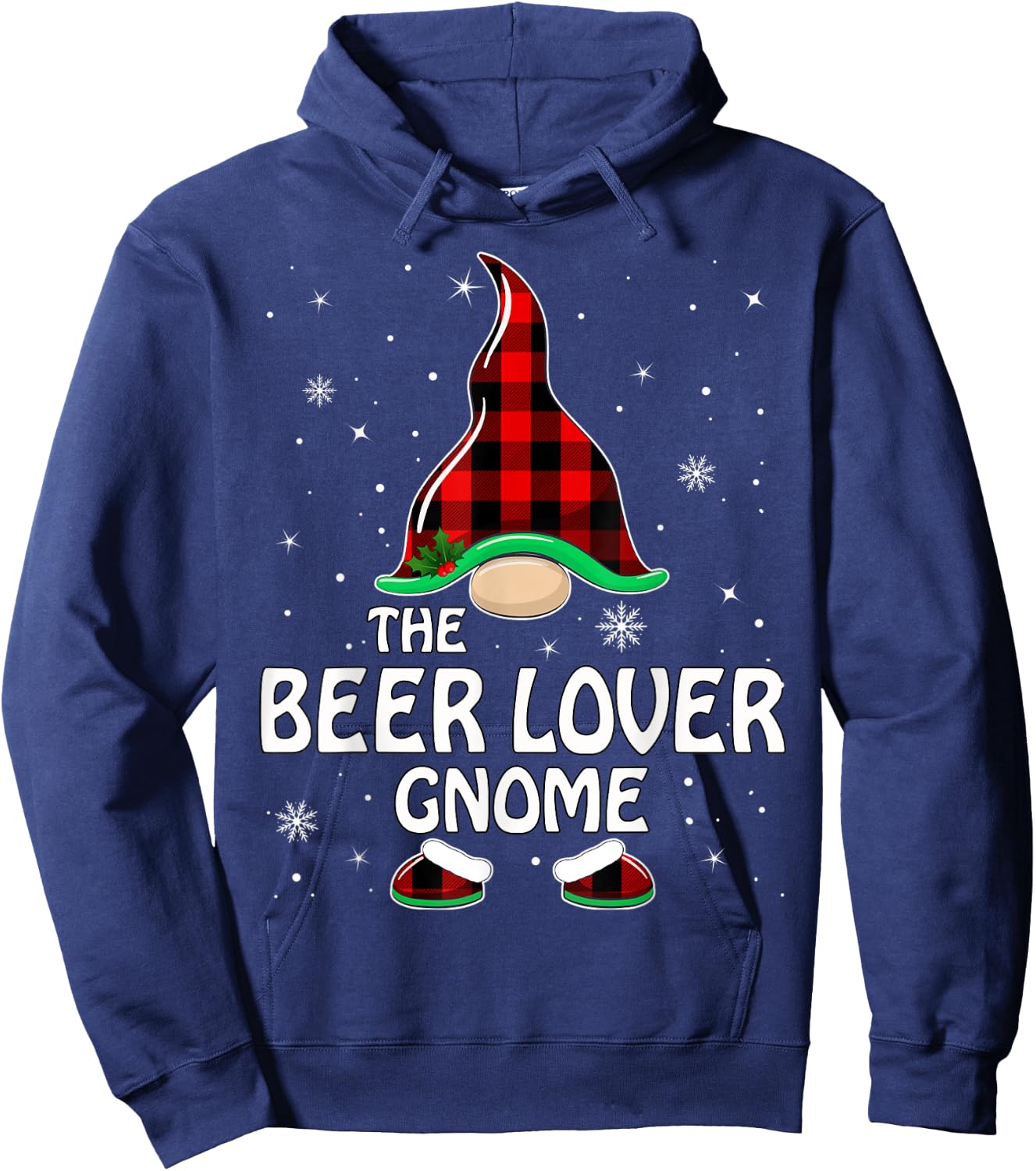 Beer Lover Gnome Buffalo Plaid Matching Family Christmas Hoodie - Hoodie | Navy