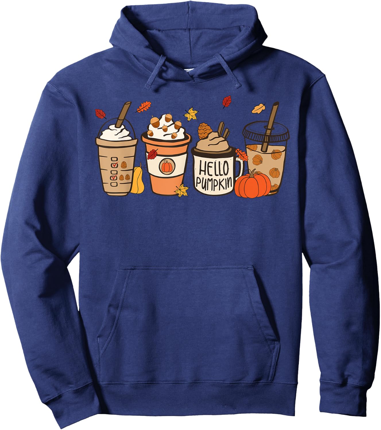 Hello Pumpkin Spice Latte Coffee Vintage Thanksgiving Fall Hoodie - Hoodie | Navy