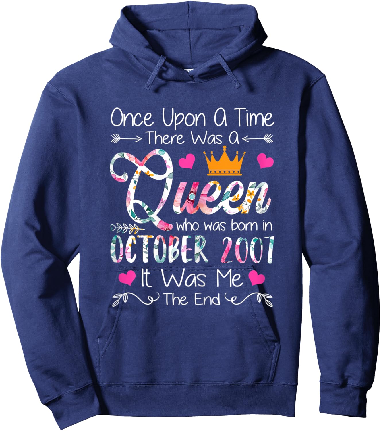 14 Years Old Birthday Girls 14th Birthday Queen October 2007 Hoodie - Hoodie | Navy