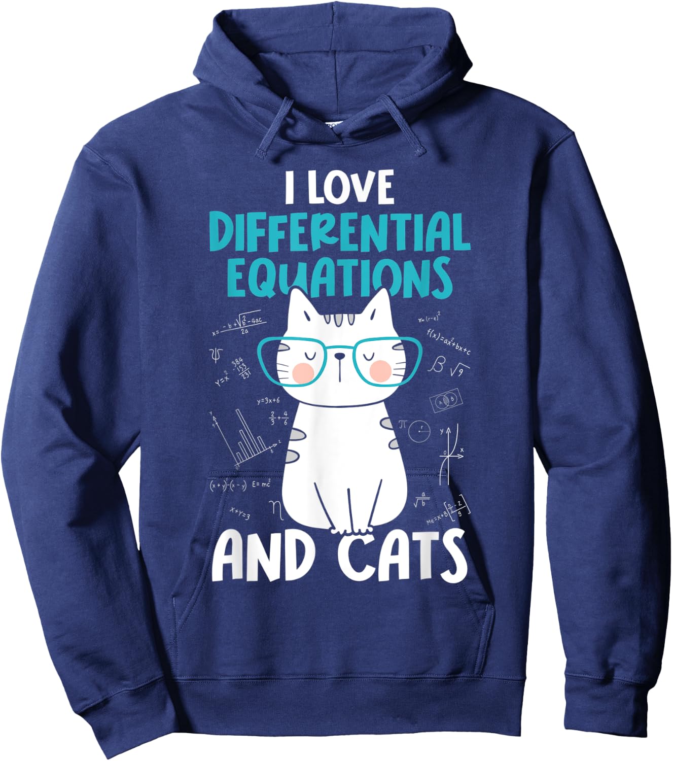 I Love Math and Cats - Funny Differential Equations Hoodie - Hoodie | Navy