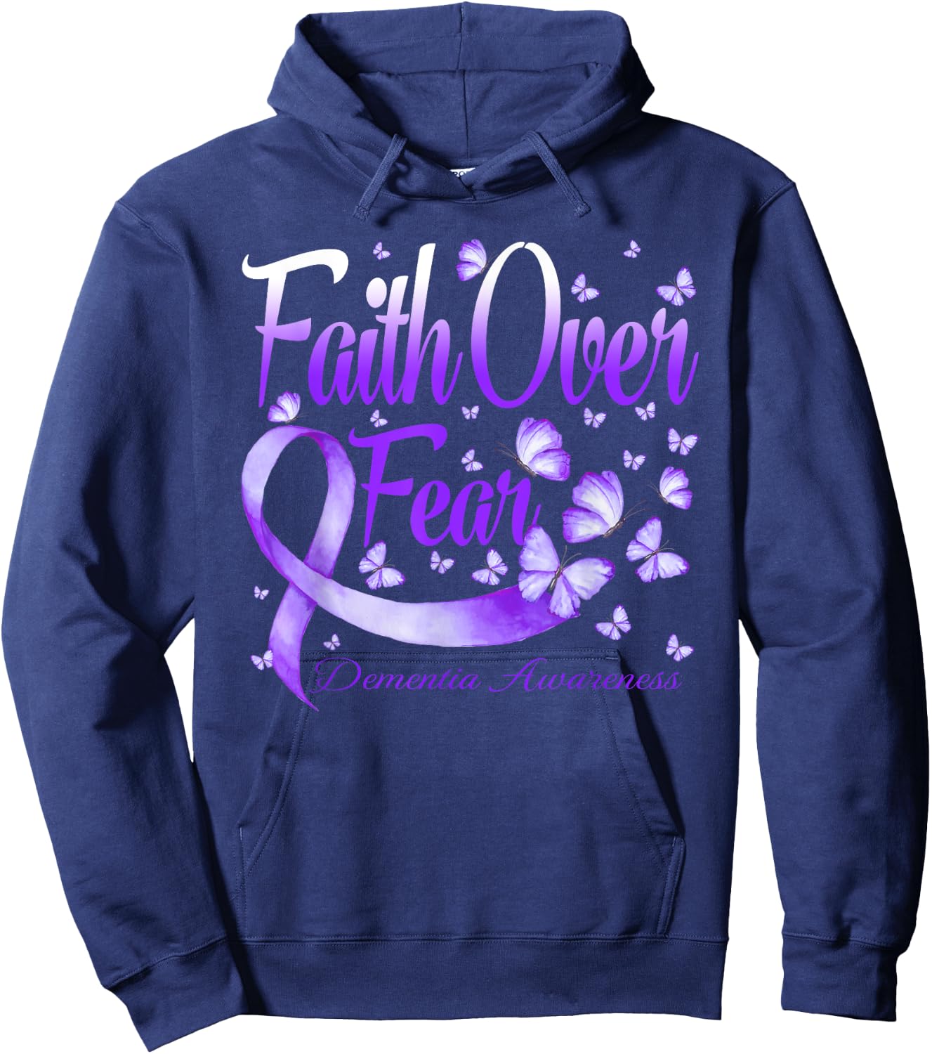 Faith Over Fear Dementia Awareness Butterfly Hoodie - Hoodie | Navy
