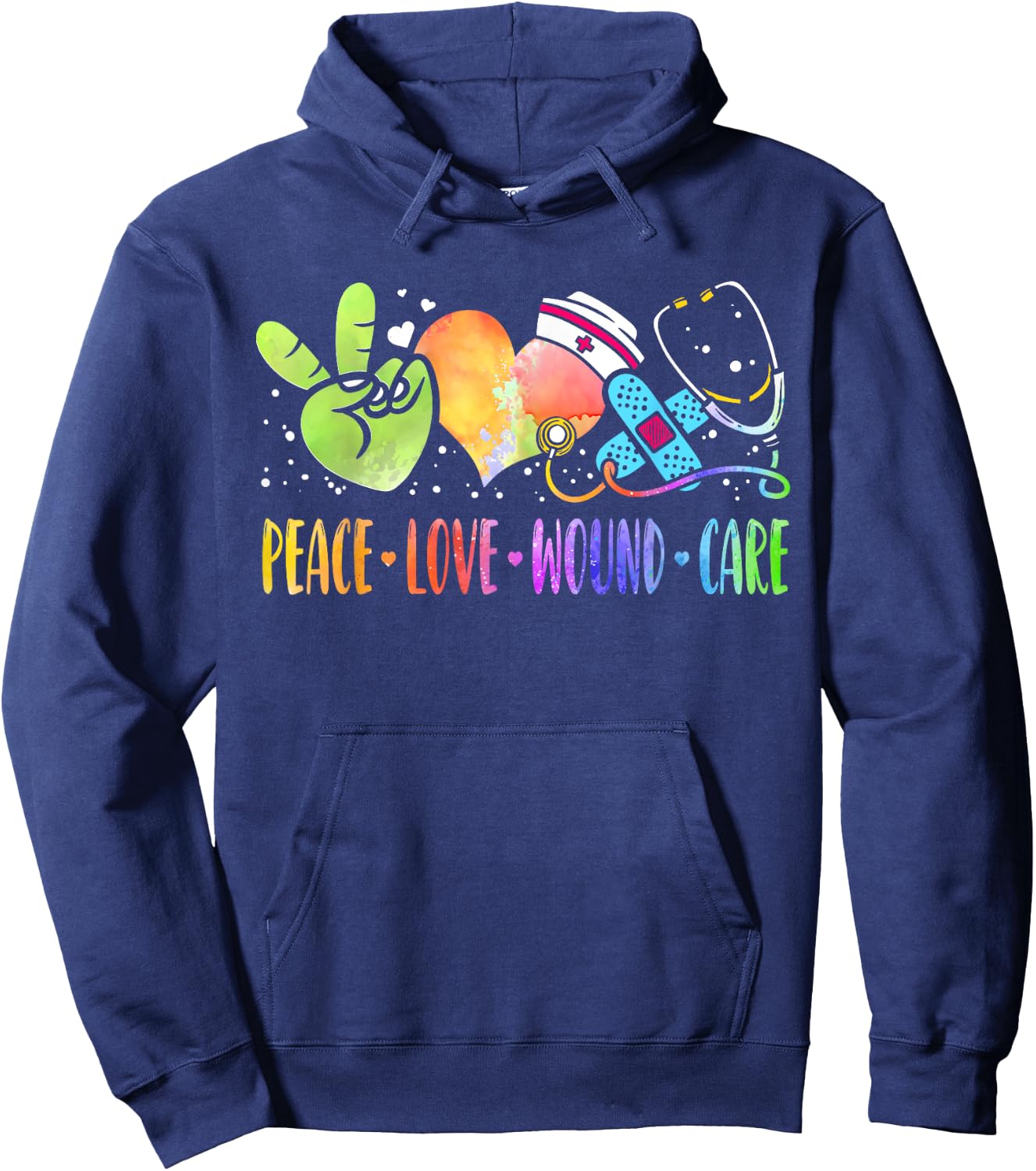 Peace Love Wound Care Nurse Heart Stethoscope RN Tie-Dye Hoodie - Hoodie | Navy