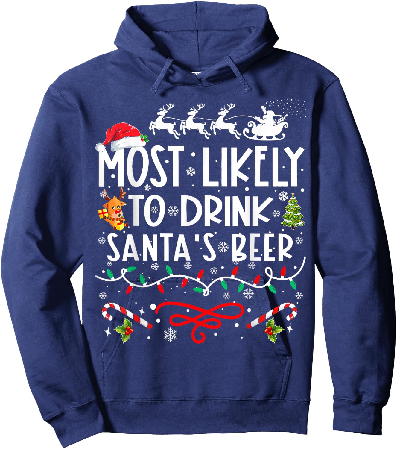 Most Likely To Drink Santa's Beer Family Christmas Hoodie - Hoodie | Navy