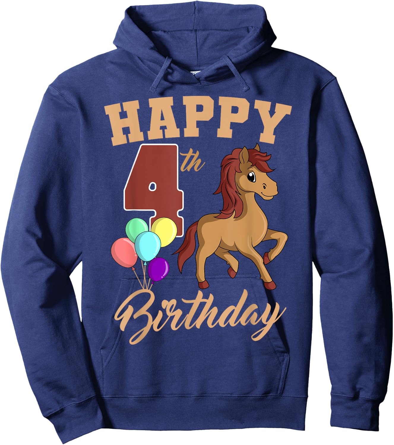 Happy 4th Birthday Horse Theme 4 Bday Party Celebration Hoodie - Hoodie | Navy
