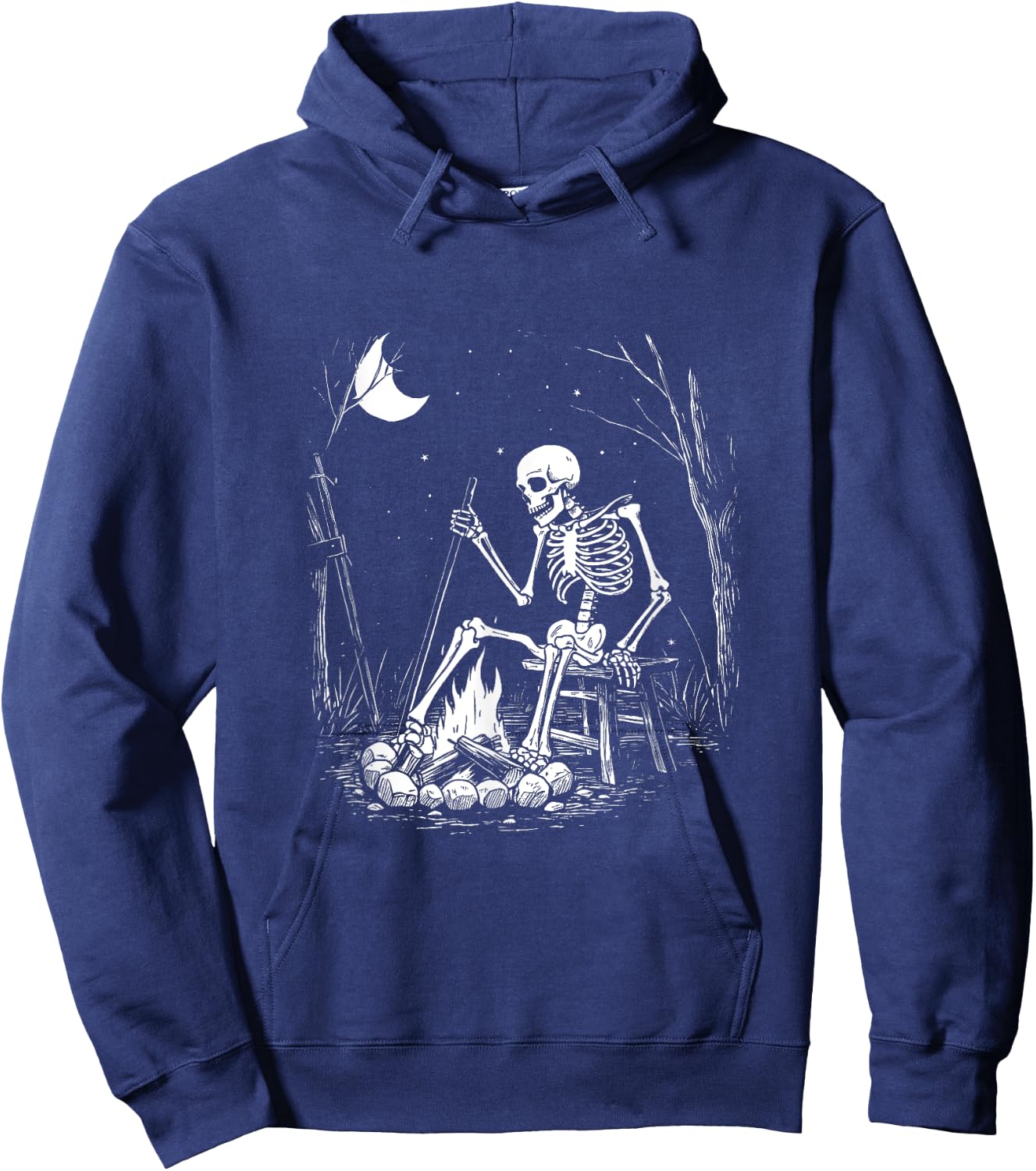 Camping Skeleton Bones Halloween Forest Campfire Graphic Hoodie - Hoodie | Navy