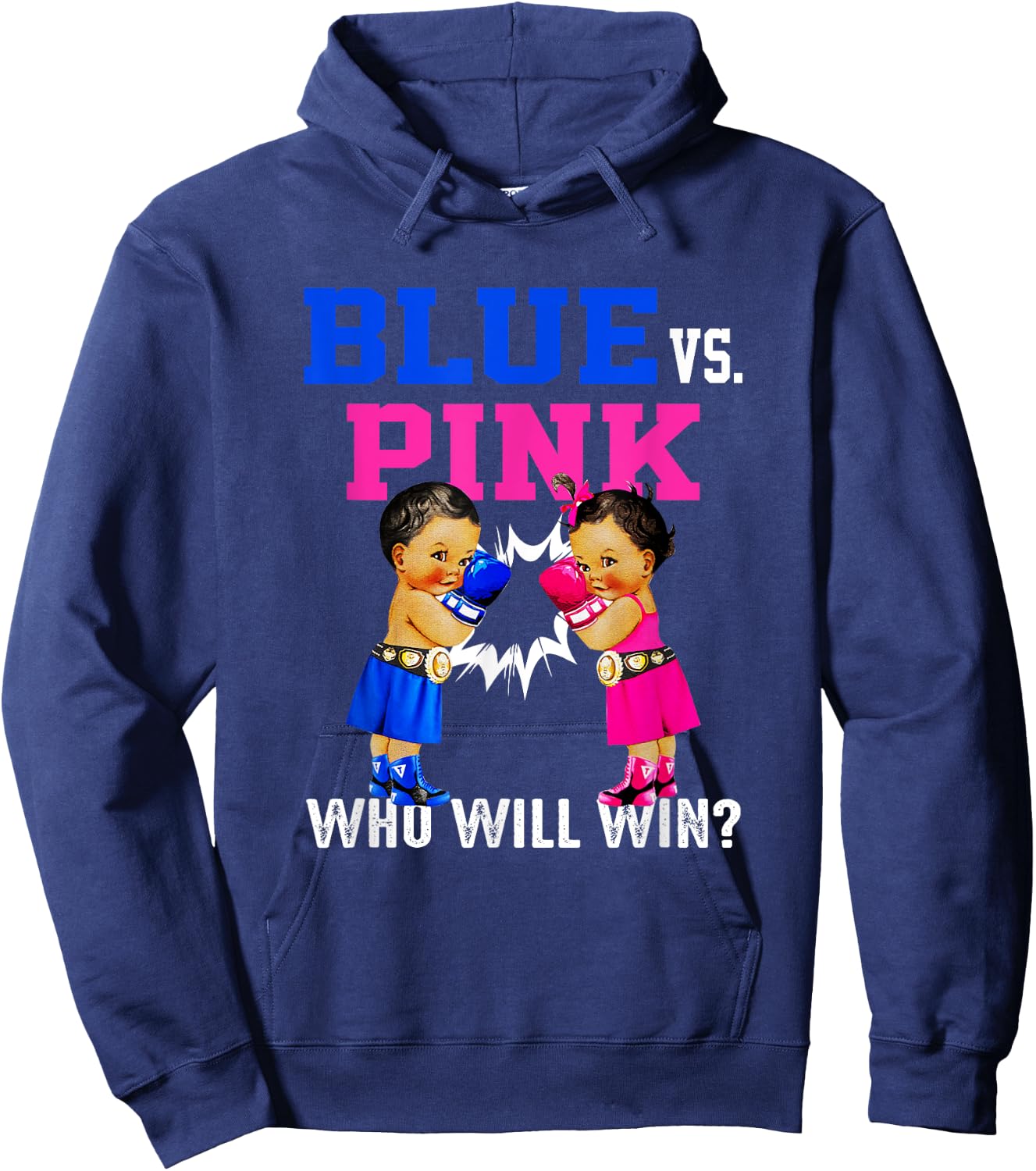 Gender Reveal Blue vs Pink Ethnic Boxing Babies Boy Or Girl Hoodie - Hoodie | Navy