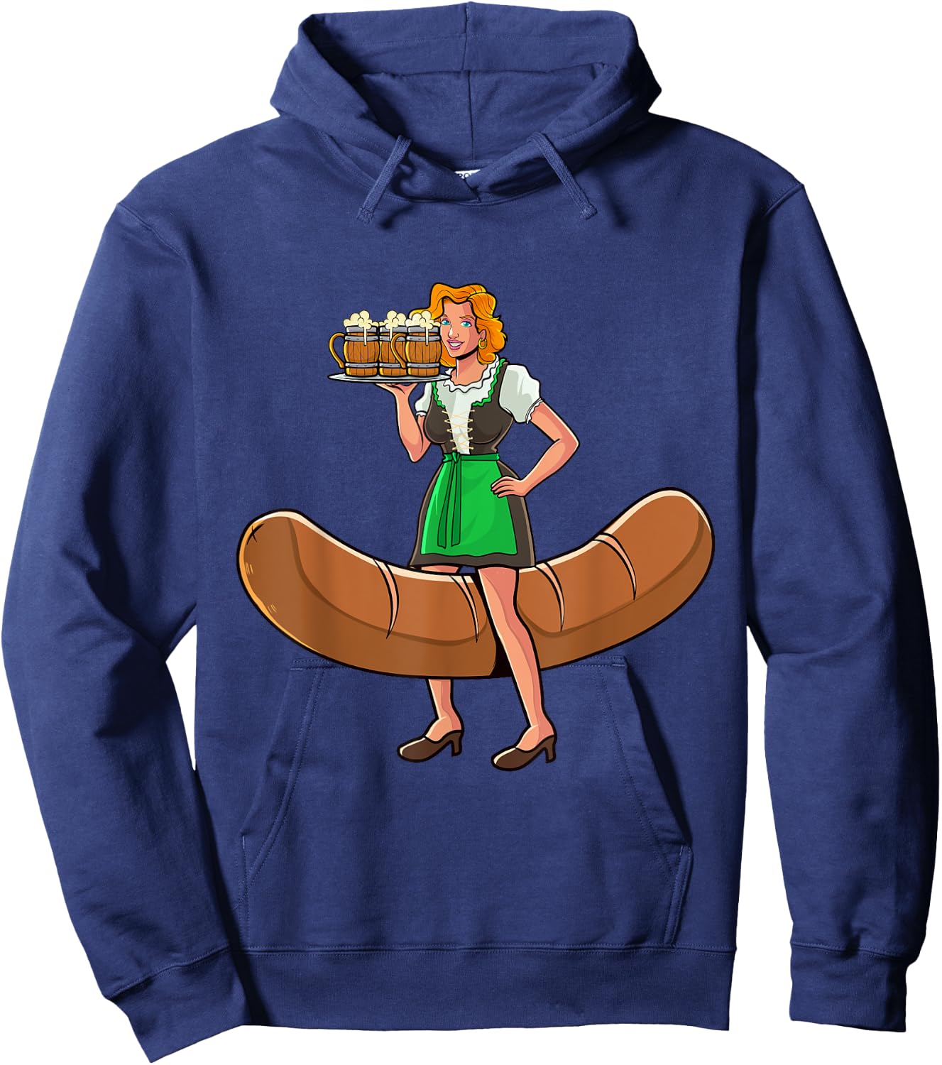 Funny Barmaid Oktoberfest German Woman Bartwurst Dirndl Hoodie - Hoodie | Navy