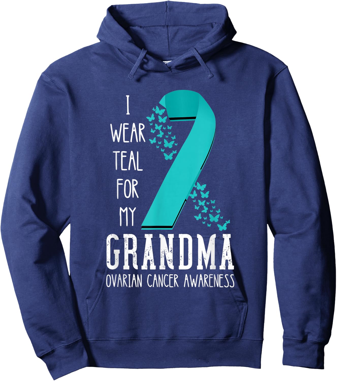 Ovarian Cancer Awareness Grandma Ribbon Ovarian Cancer Hoodie - Hoodie | Navy
