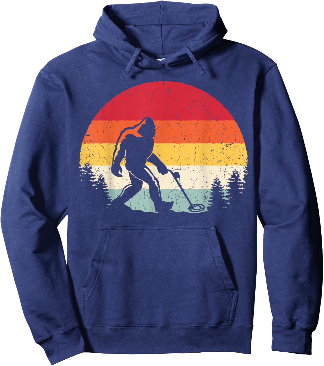 Retro Bigfoot Metal Detecting Funny Sasquatch Metal Detector Hoodie - Hoodie | Navy