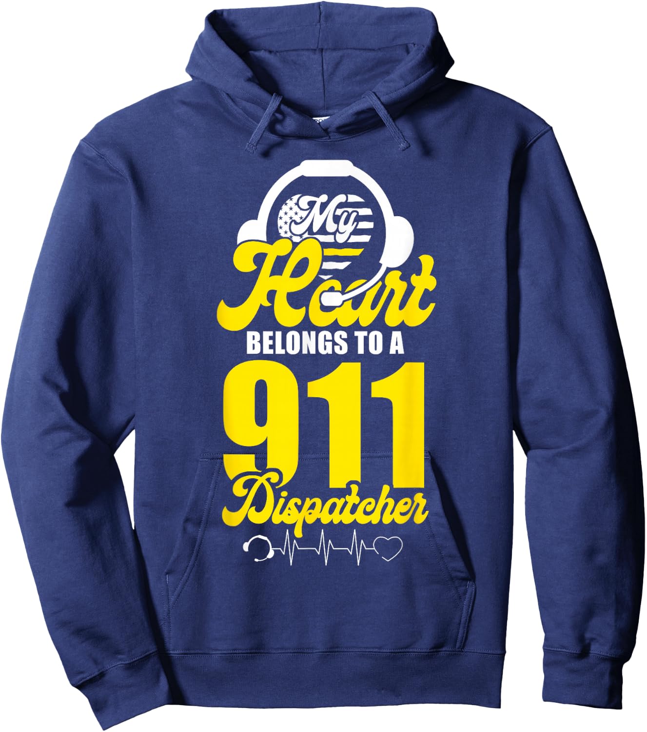 911 Dispatcher Thin Gold Yellow Line Girlfriend Wife My Hoodie - Hoodie | Navy