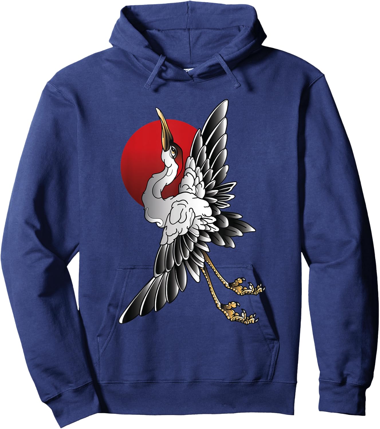 white Sandhill Crane Bird Japanese style art Hoodie - Hoodie | Navy